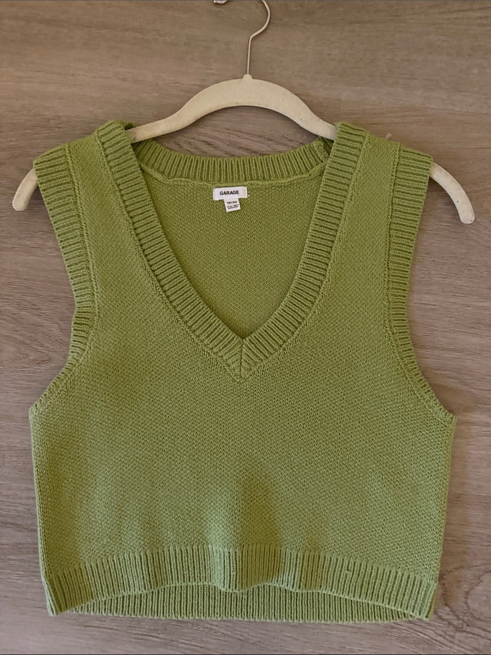 Garage Olive Green V-Neck Knit Sweater Vest